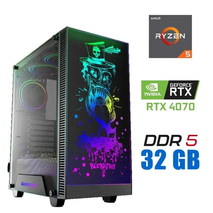 Іігровий ПК Tower / AMD Ryzen 5 7500F (6 (12) ядер по 3.7 - 5.0 GHz) / 32 GB DDR5 / 1000 GB SSD M.2 / nVidia GeForce RTX 4070, 12 GB GDDR6X, 192-bit / 700W - зображення 1