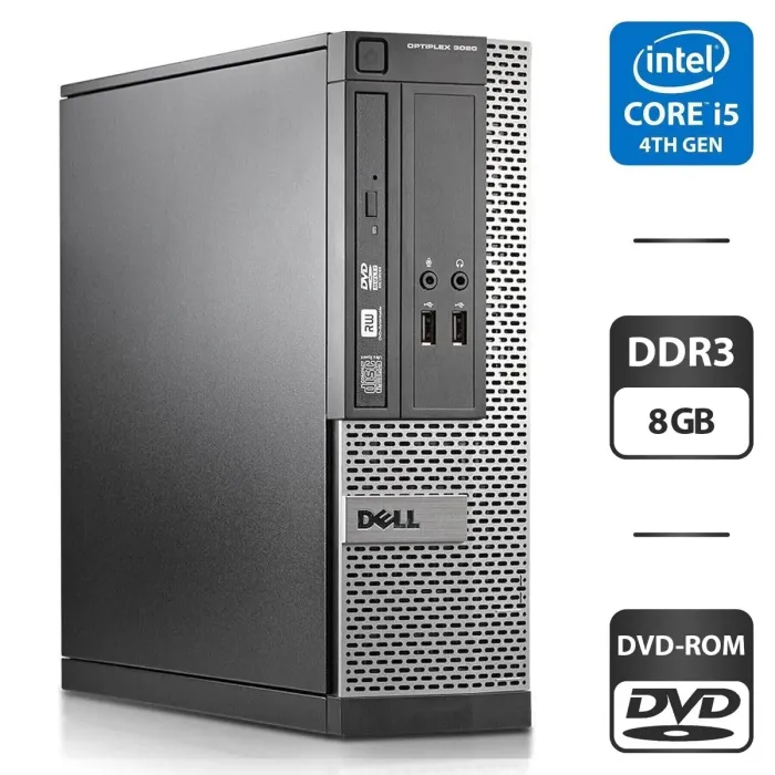 Комп'ютер Dell OptiPlex 3020 SFF / Intel Core i5-4570 (4 ядра по 3,2 - 3,6 ГГц) / 8 ГБ DDR3 / 250 ГБ HDD / Intel HD Graphics 4600 / DVD-ROM б/в - зображення 1