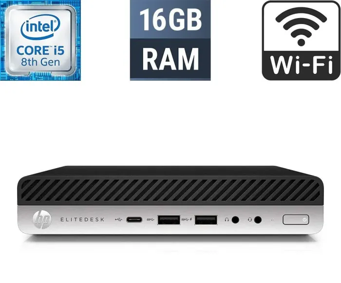 Неттоп HP EliteDesk 800 G4 Desktop Mini USFF / Intel Core i5-8600T (6 ядер по 2.3 - 3.7 GHz) / 16 GB DDR4 / 250 GB SSD / Intel UHD Graphics 630 / Wi-Fi б/в - зображення 1