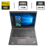 Ноутбук Б-клас Lenovo ThinkPad T450s / 14" (1920x1080) IPS / Intel Core i7-5600U (2 (4) ядра 2.6 - 3.2 GHz) / 12 GB DDR3 / 256 GB SSD / Intel HD Graphics 5500 / WebCam б/в