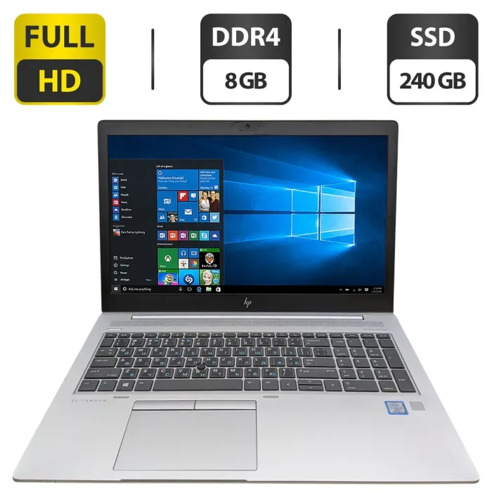 Ультрабук Б-клас HP EliteBook 850 G5 / 15.6" (1920x1080) IPS / Intel Core i5-8350U (4 (8) ядра по 1.7 - 3.6 GHz) / 8 GB DDR4 / 240 GB SSD / Intel UHD Graphics 620 / WebCam б/в - зображення 1