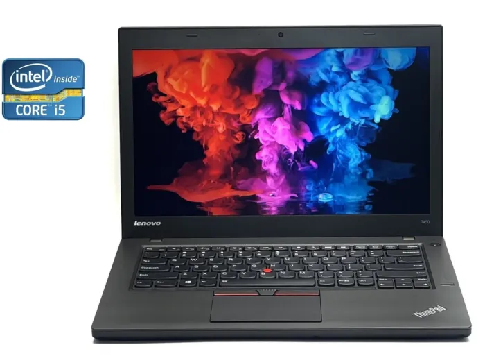 Ноутбук Lenovo ThinkPad T450 / 14" (1366x768) TN / Intel Core i5-5300U (2 (4) ядра по 2.3 - 2.9 GHz) / 8 GB DDR3 / 256 GB SSD / Intel HD Graphics 5500 / WebCam / 2x АКБ б/у - зображення 1