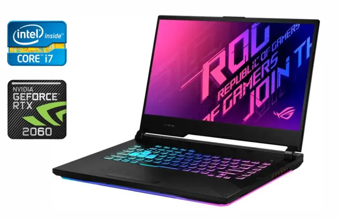 Ігровий ноутбук Asus ROG Strix G512L / 15.6" (1920x1080) IPS / Intel Core i7-10870H (8 (16) ядер по 2.2 - 5.0 GHz) / 16 GB DDR4 / 512 GB SSD / nVidia GeForce RTX 2060, 6 GB GDDR6, 192-bit / HDMI / Windows 10 б/в - зображення 1