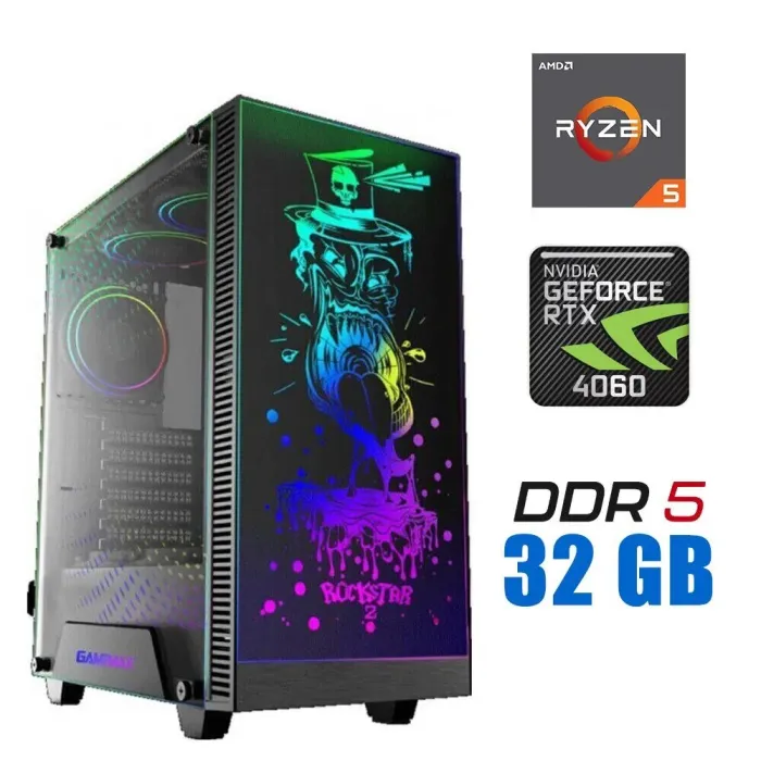 Ігровий ПК Tower / AMD Ryzen 5 7500F (6 (12) ядер по 3.7 - 5.0 GHz) / 32 GB DDR5 / 1000 GB SSD M.2 / nVidia GeForce RTX 4060, 8 GB GDDR6, 128-bit / 700W - зображення 1