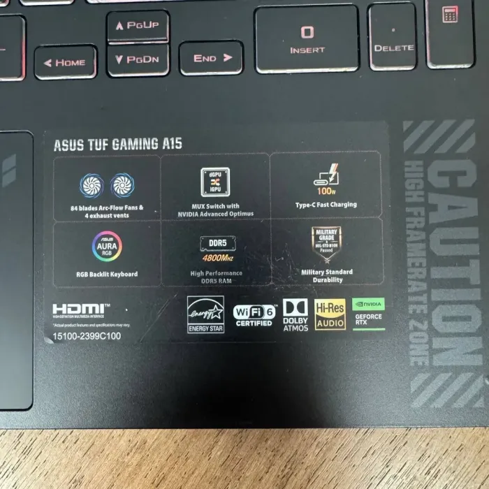 Ігровий ноутбук Asus TUF Gaming A15 FA507XI / 15.6" (1920x1080) IPS / AMD Ryzen 7 7735HS (8 (16) ядер по 3.2 - 4.75 GHz) / 16 GB DDR5 / 1000 GB SSD NVMe / nVidia GeForce RTX 4050, 6 GB GDDR6, 96-bit / WebCam б/в - зображення 8