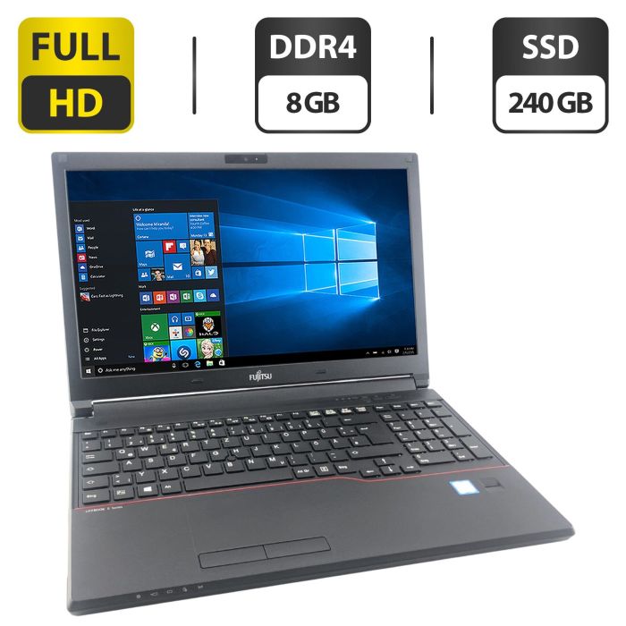 Ноутбук Fujitsu LifeBook E556 / 15.6" (1920x1080) IPS / Intel Core i5-6200U (2 (4) ядра по 2.3 - 2.8 GHz) / 8 GB DDR4 / 240 GB SSD / Intel HD Graphics 520 / WebCam / DVD-ROM б/в - изображение 1