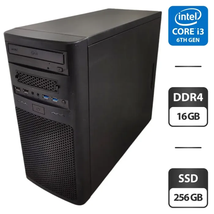 Комп'ютер Inter-Tech Tower / Intel Core i3-6100 (2 (4) ядра по 3.7 GHz) / 16 GB DDR4 / 256 GB SSD / Intel HD Graphics 530 б/в - зображення 1