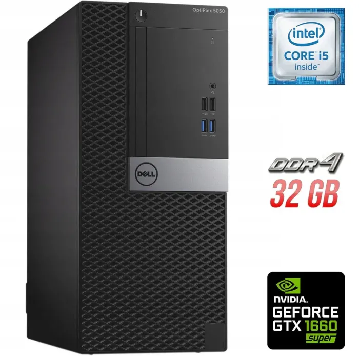 Ігровий ПК Dell OptiPlex 5050 Tower / Intel Core i5-6500 (4 ядра 3,2 - 3,6 ГГц) / 32 ГБ DDR4 / 500 ГБ SSD + 1000 ГБ HDD / nVidia GeForce GTX 1660 Super, 6 ГБ GDDR6, 192-bit б/в - зображення 1