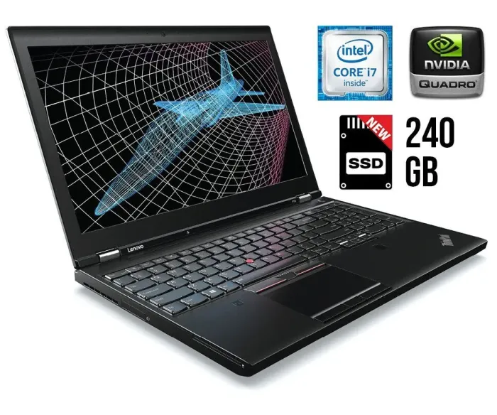 Робоча станція Lenovo ThinkPad / 15.6" IPS / Core i7-6500U (2(4) ядра по 2.5-3.1 GHz) / 16GB DDR3 / 240GB SSD NEW / Quadro M500M, 2GB DDR3, 64bit / WebCam / HDMI б/в - зображення 1