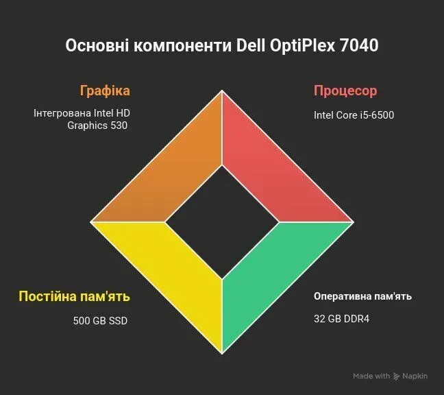 Комп'ютер Dell OptiPlex 7040 Tower / Intel Core i5-6500 (4 ядра по 3,2-3,6 ГГц) / 32 ГБ DDR4 / 500 ГБ SSD / Intel HD Graphics 530 / DVD-ROM б/в - зображення 7