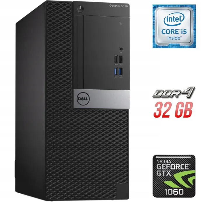 Ігровий ПК Dell OptiPlex 5050 Tower / Intel Core i5-6500 (4 ядра по 3.2 - 3.6 GHz) / 32 GB DDR4 / 500 GB SSD + 1000 GB SSD / nVidia GeForce GTX 1060, 6 GB GDDR5, 192-bit б/в - зображення 1