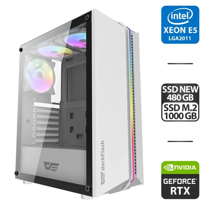 Ігровий ПК DarkFlash DK151 Tower NEW / Intel Xeon E5-2697 v3 (14 (28) ядер по 2.6 - 3.6 GHz) / 64 GB DDR4 / 480 GB SSD NEW + 1000 GB SSD M.2 NEW / nVidia GeForce RTX 3070, 8 GB GDDR6, 256-bit / HDMI / 600W б/в - зображення 1