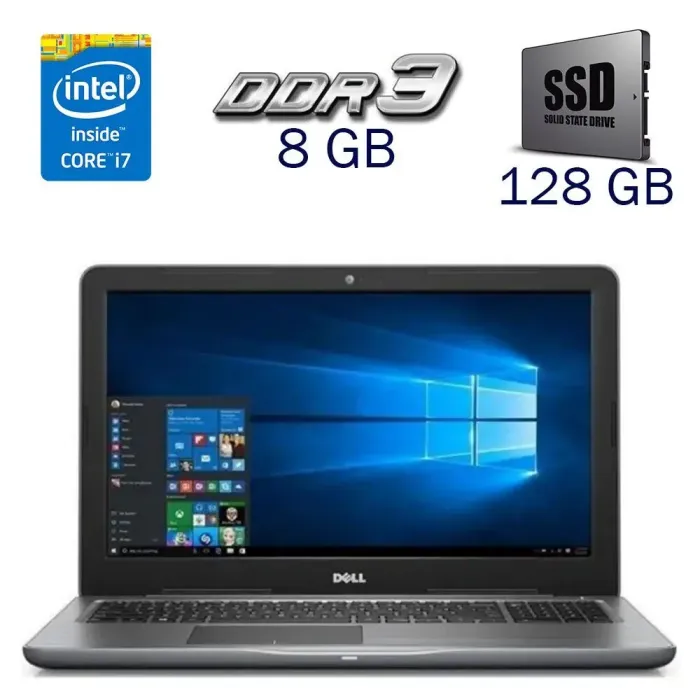 Ноутбук Dell Inspiron 15 5567 / 15.6" (1366x768) TN / Intel Core i7-7500U (2 (4) ядра по 2.7 - 3.5 GHz) / 8 GB DDR3 / 128 GB SSD / Intel HD Graphics 620 / WebCam б/в - зображення 1