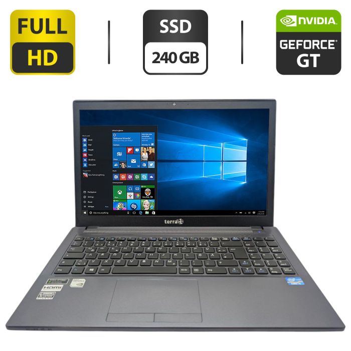 Ноутбук Terra Mobile 1548 / 15.6" (1920x1080) TN / Intel Core i3-4000M (2 (4) ядра по 2.4 GHz) / 8 GB DDR3 / 240 GB SSD / nVidia GeForce GT 740M, 2 GB GDDR3, 64-bit / WebCam / DVD-ROM б/в - зображення 1