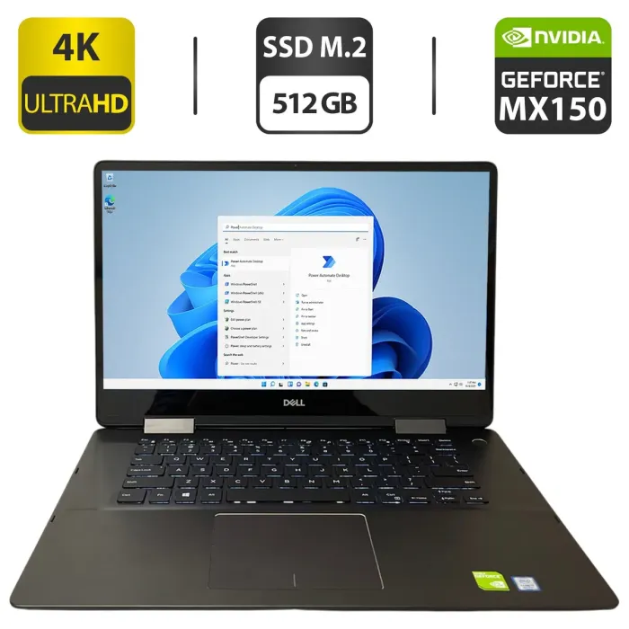 Ноутбук-трансформер Dell Inspiron 7586 2-in-1 / 15.6" (3840x2160) IPS Touch / Intel Core i7-8565U (4 (8) ядра по 1.8 - 4.6 GHz) / 16 GB DDR4 / 512 GB SSD M.2 / nVidia GeForce MX150, 2 GB GDDR5, 64-bit / WebCam б/в - зображення 1
