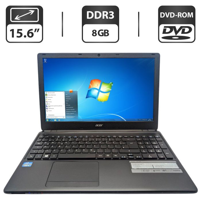 Ноутбук Acer Aspire E1-570 / 15.6" (1366x768) TN / Intel Core i3-3217U (2 (4) ядра по 1.8 GHz) / 8 GB DDR3 / 500 GB HDD / Intel HD Graphics 4000 / WebCam / DVD-ROM б/в - зображення 1