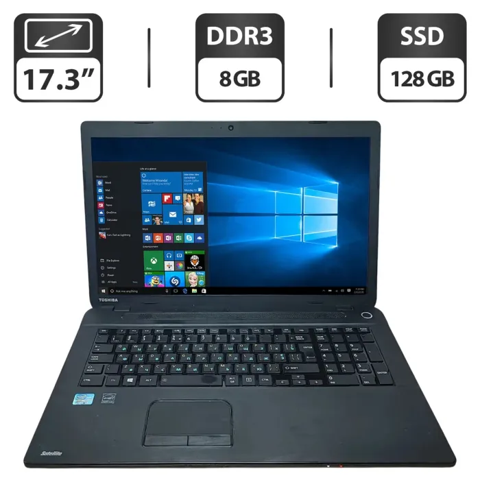 Ноутбук Toshiba Satellite C70-A-15G / 17.3" (1600x900) TN / Intel Core i3-3110M (2 (4) ядра по 2.4 GHz) / 8 GB DDR3 / 128 GB SSD / Intel HD Graphics 4000 / WebCam б/в - зображення 1