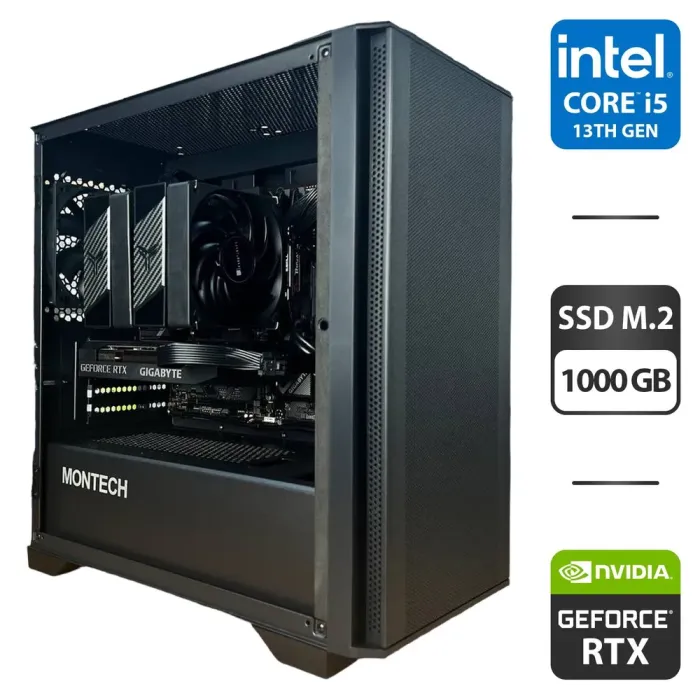 Збірка під замовлення: комп'ютер Montech Air 100 Lite Black Tower / Intel Core i5-13600KF (14 (20) ядер по 2.6 - 5.1 GHz) / 32 GB DDR4 / 1000 GB SSD M.2 / nVidia GeForce RTX 3060, 12 GB GDDR6, 192-bit / 650W - зображення 1