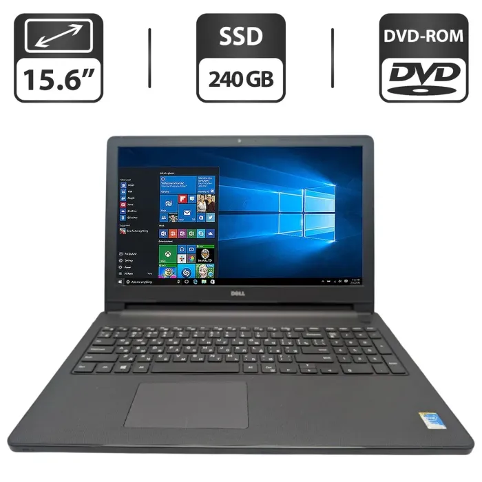 Ноутбук Dell Inspiron 15-3558 / 15.6" (1366x768) TN / Intel Core i3-5005U (2 (4) ядра по 2.0 GHz) / 8 GB DDR3 / 240 GB SSD / Intel HD Graphics 5500 / WebCam / DVD-ROM б/в - зображення 1