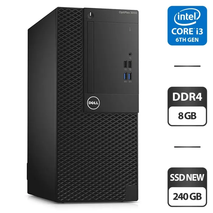 Комп'ютер Dell OptiPlex 3050 Tower / Intel Core i3-6100 (2(4) ядра по 3.7GHz) / 8 GB DDR4 / 240 GB SSD NEW / HD Graphics 630 / HDMI б/в - зображення 1
