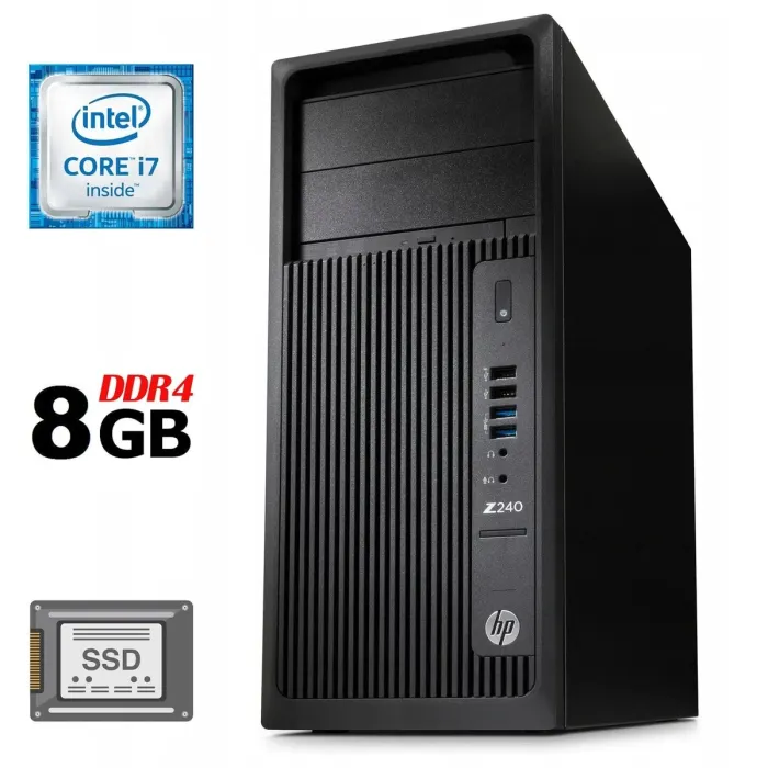Комп'ютер Б-клас HP Z240 Workstation Tower / Intel Core i7-6700 (4 (8) ядра по 3,4 - 4,0 ГГц) / 8 ГБ DDR4 / 250 ГБ SSD / Intel HD Graphics 530 / 400 Вт / DVD-ROM / DisplayPort б/в - зображення 1