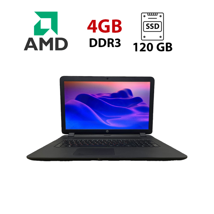Ноутбук Б-клас HP 17-p023ng / 17.3" (1600x900) TN / AMD E1-6010 (2 ядра по 1.35 GHz) / 4 GB DDR3 / 120 GB SSD / AMD Radeon R2 Graphics / WebCam / DVD-ROM / Без АКБ б/в - изображение 1