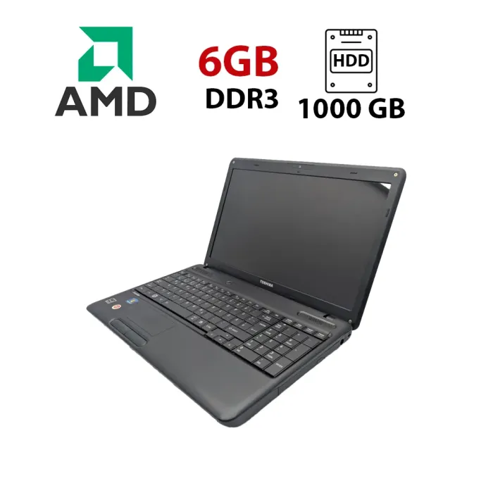 Ноутбук Toshiba Satellite C660D / 15.6" (1366x768) TN / AMD E-300 (2 ядра по 1.3 GHz) / 6 GB DDR3 / 1000 GB HDD / AMD Radeon HD 6310 Graphics / WebCam / Акб не тримає б/в - зображення 1