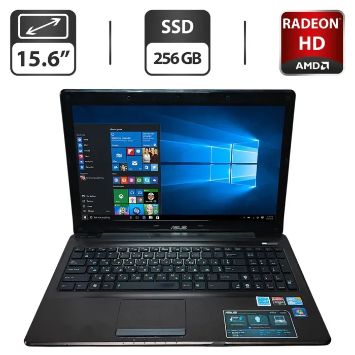 Ноутбук Asus K52J / 15.6" (1366x768) TN / Intel Core i7-740QM (4 (8) ядра по 1.73 - 2.93 GHz) / 8 GB DDR3 / 256 GB SSD / AMD Radeon HD 6370M, 1 GB GDDR3, 64-bit / WebCam / DVD-ROM б/в - зображення 1