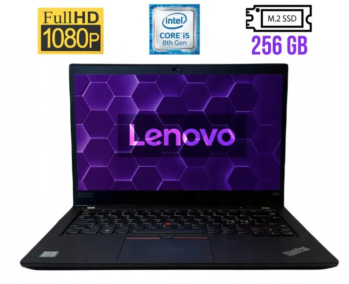 Ультрабук Lenovo ThinkPad T490 / 14" (1920x1080) IPS / Intel Core i5-8265U (4 (8) ядра по 1.6 - 3.9 GHz) / 8 GB DDR4 / 256 GB SSD M.2 / Intel UHD Graphics 630 / WebCam / Fingerprint / HDMI б/в - зображення 1