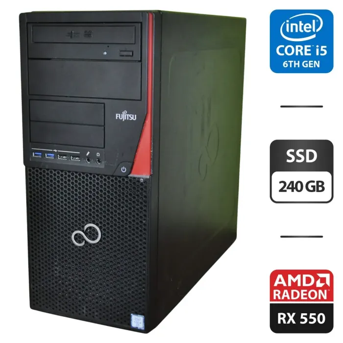 Комп'ютер Fujitsu Esprimo P756 E90 Tower / Intel Core i5-6400 (4 ядра по 2.7 - 3.3 GHz) / 16 GB DDR4 / 240 GB SSD / AMD Radeon RX 550, 4 GB GDDR5, 128-bit / DVD-ROM / Windows 11 Pro б/в - зображення 1