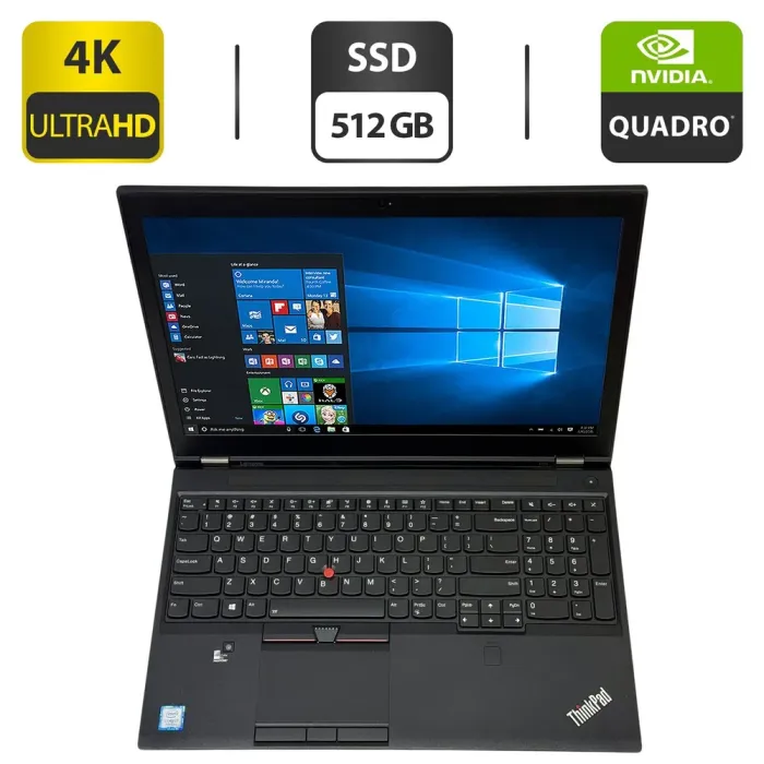 Мобільна робоча станція Lenovo ThinkPad P51 / 15,6" (3840x2160) IPS / Intel Core i7-7700HQ (4 (8) ядер по 2,8 - 3,8 ГГц) / 32 ГБ DDR4 / 512 ГБ SSD / nVidia Quadro M1200, 4 ГБ GDDR5, 128-біт / WebCam / Windows 10 Pro б/в - зображення 1
