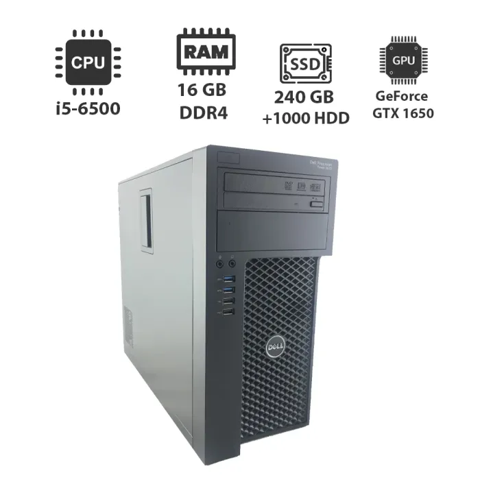 Ігровий ПК Dell Precision 3620 Tower / Intel Core i5-6500 (4 ядра 3,2 - 3,6 ГГц) / 16 ГБ DDR4 / 240 ГБ SSD + 1000 ГБ HDD / nVidia GeForce GTX 1650, 4 ГБ GDDR5, 128-біт / DVI, DP, HDMI б/в - зображення 1