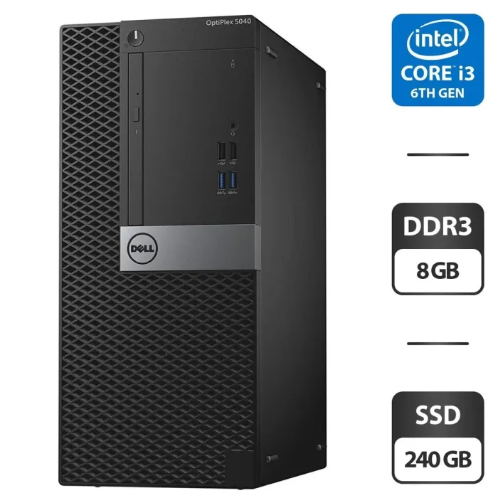 Комп'ютер Б-клас Dell OptiPlex 5040 Tower / Intel Core i3-6100 (2 (4) ядра по 3.7 GHz) / 8 GB DDR3 / 240 GB SSD / Intel HD Graphics 530 / DVD-ROM б/в - зображення 1