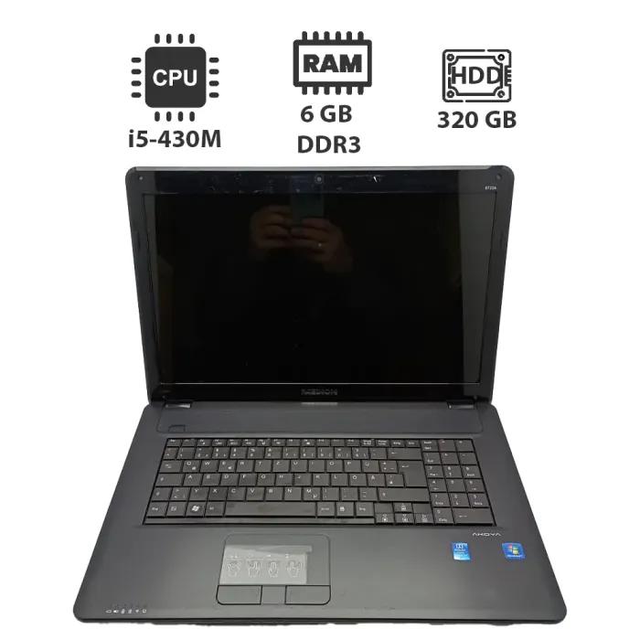 Ноутбук Acer Medion i5 / 17.3" (1600x900) TN / Intel Core i5-430M (2 (4) ядра по 2.26 - 2.53 GHz) / 6 GB DDR3 / 320 GB HDD / Intel HD Graphics / WebCam б/в - зображення 1