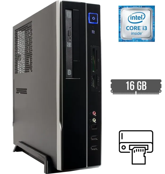 Комп'ютер Digitec Trivium SFF / Intel Core i3-6100 (2 (4) ядра по 3.7 GHz) / 16 GB DDR4 / 256 GB SSD M.2 / Intel HD Graphics 530 / DVD-RW / Card Reader б/в - зображення 1