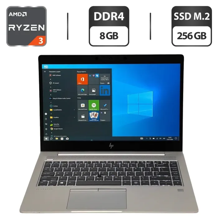 Ультрабук HP EliteBook MT45 / 14" (1920x1080) IPS Touch / AMD Ryzen 3 3300U (4 ядра по 2.1 - 3.5 GHz) / 8 GB DDR4 / 256 GB SSD M.2 / AMD Radeon Vega 6 Graphics / WebCam / Windows 10 Pro б/в - зображення 1