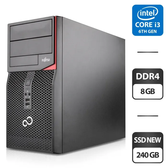 Комп'ютер Fujitsu Esprimo P556 E85+ Tower / Intel Core i3-6100 (2 (4) ядра по 3.7 GHz) / 8 GB DDR4 / 240 GB SSD NEW / Intel HD Graphics 530 / DVD-ROM / DVI / Windows 11 Pro б/в - зображення 1