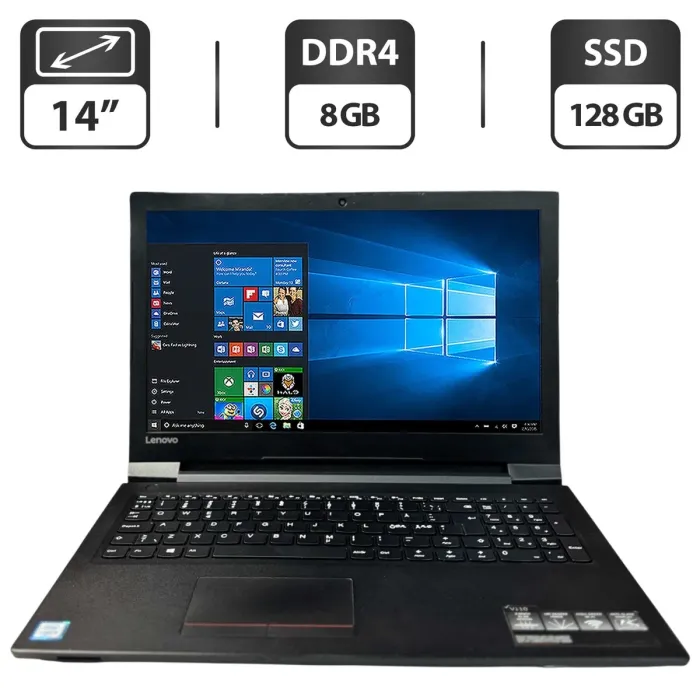 Ноутбук Lenovo V110-15ISK / 15.6" (1366x768) TN / Intel Core i3-6006U (2 (4) ядра по 2.0 GHz) / 8 GB DDR4 / 128 GB SSD / Intel HD Graphics 520 / WebCam / DVD-ROM б/в - зображення 1