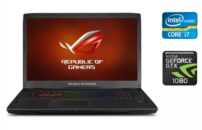 Ігровий ноутбук Asus ROG Strix GL702VI / 17.3" (1920x1080) IPS / Intel Core i7-7700HQ (4 (8) ядра по 2.8 - 3.8 GHz) / 16 GB DDR4 / 512 GB SSD / nVidia GeForce GTX 1080, 8 GB GDDR5X, 256-bit / WebCam / HDMI б/в - зображення 1