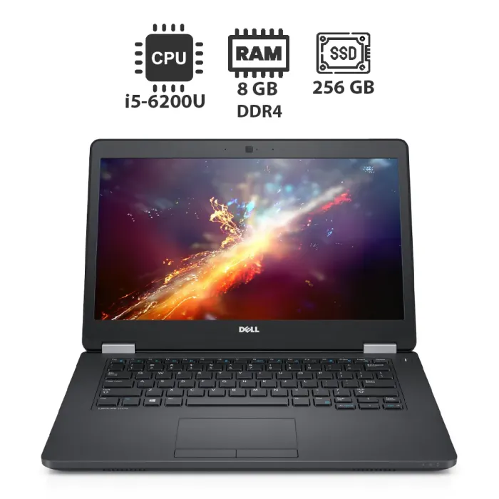 Ноутбук Dell Latitude E5470 / 14" (1366x768) TN / Intel Core i5-6200U (2 (4) ядра по 2.3 - 2.8 GHz) / 8 GB DDR4 / 256 GB SSD / Intel HD Graphics 520 / WebCam б/в - зображення 1