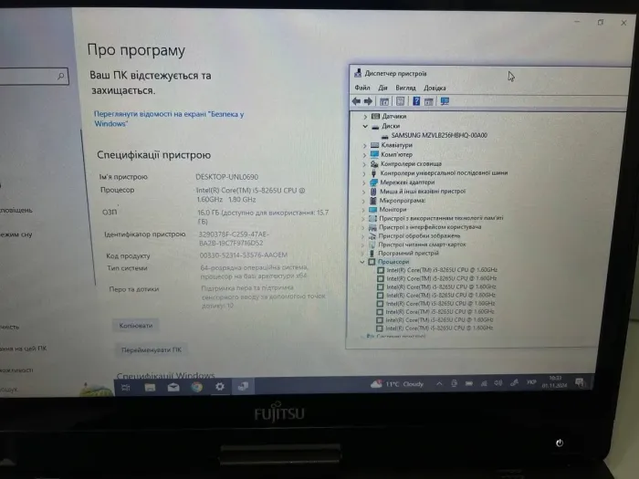 Ноутбук-трансформер Fujitsu Lifebook T939 / 13.3" (1366x768) TN Touch / Intel Core i5-8265U (4 (8) ядра по 1.6 - 3.9 GHz) / 16 GB DDR4 / 256 GB SSD / Intel UHD Graphics 620 / WebCam б/в - зображення 7
