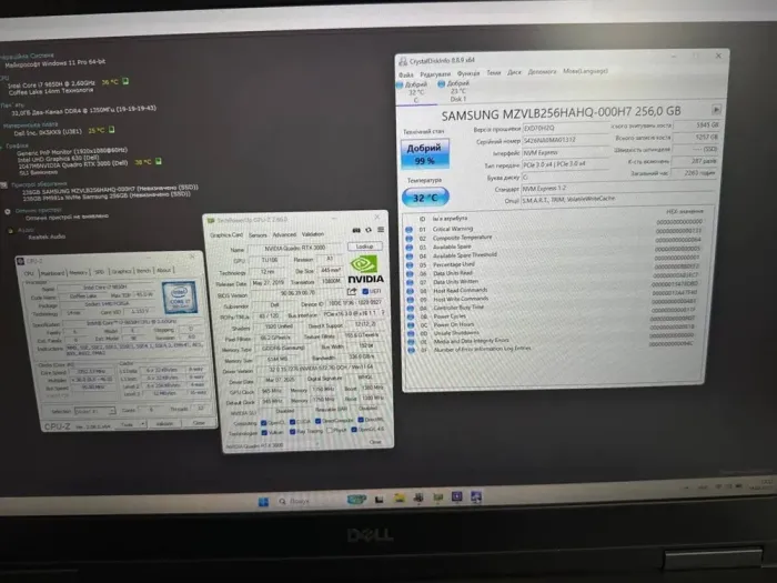 Мобільна робоча станція Dell Precision 7740 / 17.3" (1920x1080) IPS / Intel Core i7-9850H (6 (12) ядер по 2.6 - 4.6 GHz) / 32 GB DDR4 / 256 GB SSD + 256 GB SSD / nVidia Quadro RTX 3000, 6 GB GDDR6, 192-bit / WebCam / Win 11 Pro б/в - зображення 7