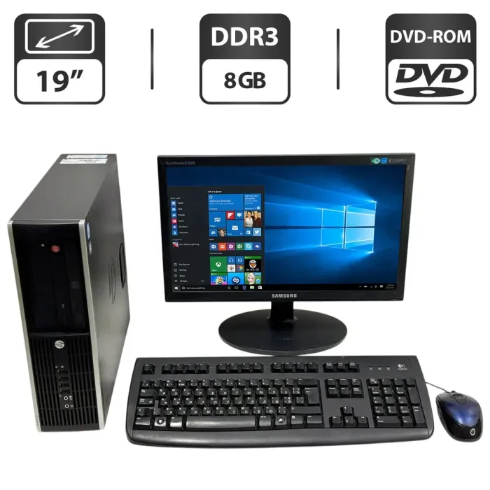 Комплект ПК: HP Compaq Elite 8300 SFF / Intel Core i3-3220 (2 (4) ядра по 3.3 GHz) / 8 GB DDR3 / 500 GB HDD / Intel HD Graphics 2500 + Монітор Б-клас Samsung SyncMaster E1920N / 19" (1366x768) TN / VGA  б/в - зображення 1