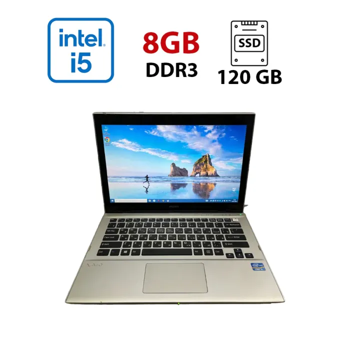 Ноутбук Б-клас Sony SVT131A11V / 13.3" (1366x768) TN / Intel Core i5-3317U (2 (4) ядра по 1.7 - 2.6 GHz) / 8 GB DDR3 / 120 GB SSD / Intel HD Graphics 4000 / WebCam б/в - зображення 1