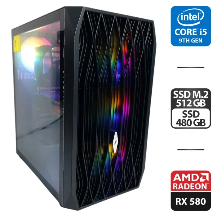 Ігровий ПК 1stPlayer Ariya AY7 Tower / Intel Core i5-9400 (6 ядер по 2.9 - 4.1 GHz) / 16 GB DDR4 / 512 GB SSD M.2 + 480 GB SSD / AMD Radeon RX 580, 8 GB GDDR5, 256-bit / 500W б/в - зображення 1
