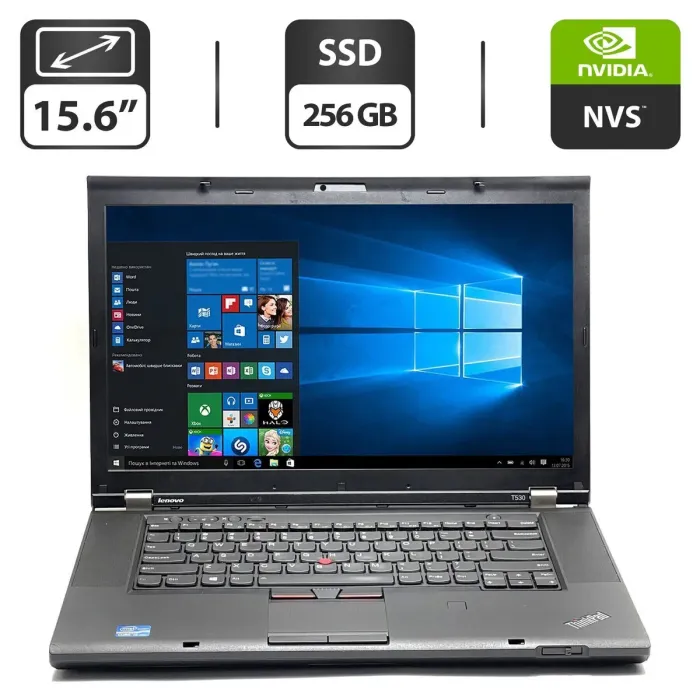 Ноутбук Lenovo ThinkPad T530 / 15.6" (1600x900) TN / Intel Core i5-3210M (2 (4) ядра по 2.5 - 3.1 GHz) / 8 GB DDR3 / 256 GB SSD / nVidia NVS 5400M, 1 GB GDDR3, 128-bit / WebCam / DVD-ROM / VGA б/в - зображення 1