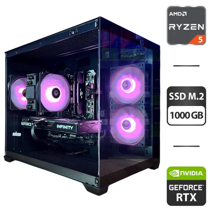 Збірка на замовлення: ігровий ПК Gamdias Aura GC10M ARGB Black Tower / AMD Ryzen 5 5600 (6 (12) ядер по 3,5 - 4,4 ГГц) / 16 ГБ DDR4 / 1000 ГБ SSD M.2 / nVidia GeForce RTX 5060, 8 ГБ GDDR7, 128-bit / 650W - зображення 1