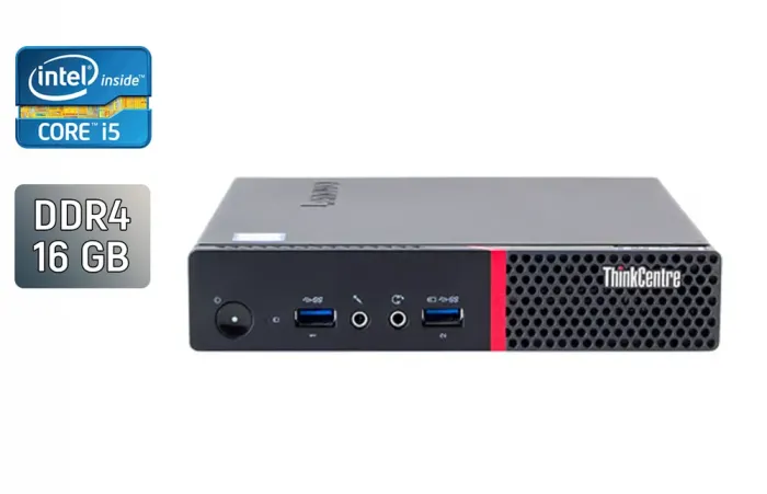 Неттоп Lenovo ThinkCentre M900 Tiny / Intel Core i5-6500T (4 ядра по 2.5 - 3.1 GHz) / 16 GB DDR4 / 256 GB SSD / Intel HD Graphics 530 / HDMI б/в - зображення 1