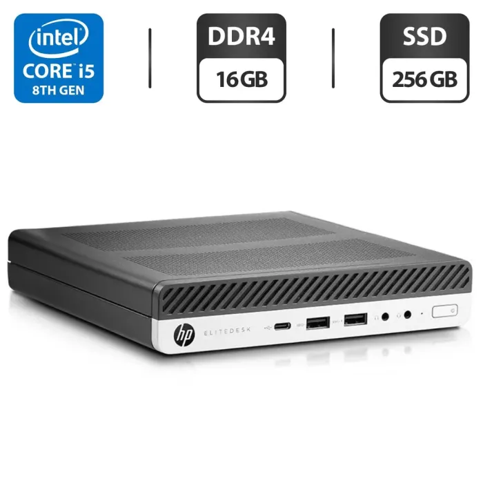 Неттоп HP EliteDesk 800 G4 Desktop Mini USFF / Intel Core i5-8500 (6 ядер по 3.0 - 4.1 GHz) / 16 GB DDR4 / 256 GB SSD / Intel UHD Graphics 630 / DisplayPort б/в - зображення 1