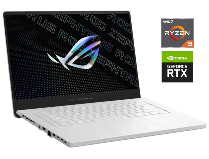 Ігровий ультрабук Б-клас Asus ROG Zephyrus G15 GA503QS White / 15.6" (2560x1440) IPS / AMD Ryzen 9 5900HS (8 (16) ядер по 3.0 - 4.6 GHz) / 32 GB DDR4 / 512 GB SSD NVMe / nVidia GeForce RTX 3080, 8 GB GDDR6, 256-bit б/в - зображення 1